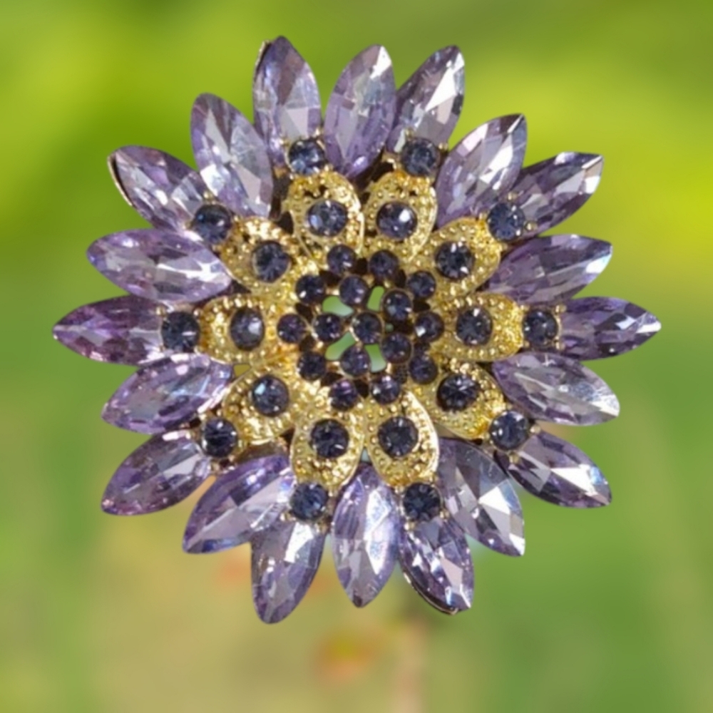 Lilac  Rhinestone flower brooch